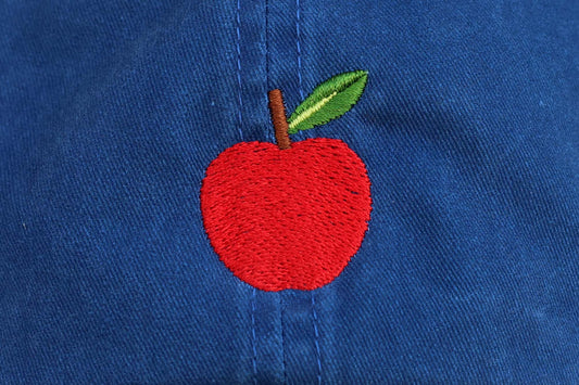 Apple Embroidered Hat - Blue and Tan