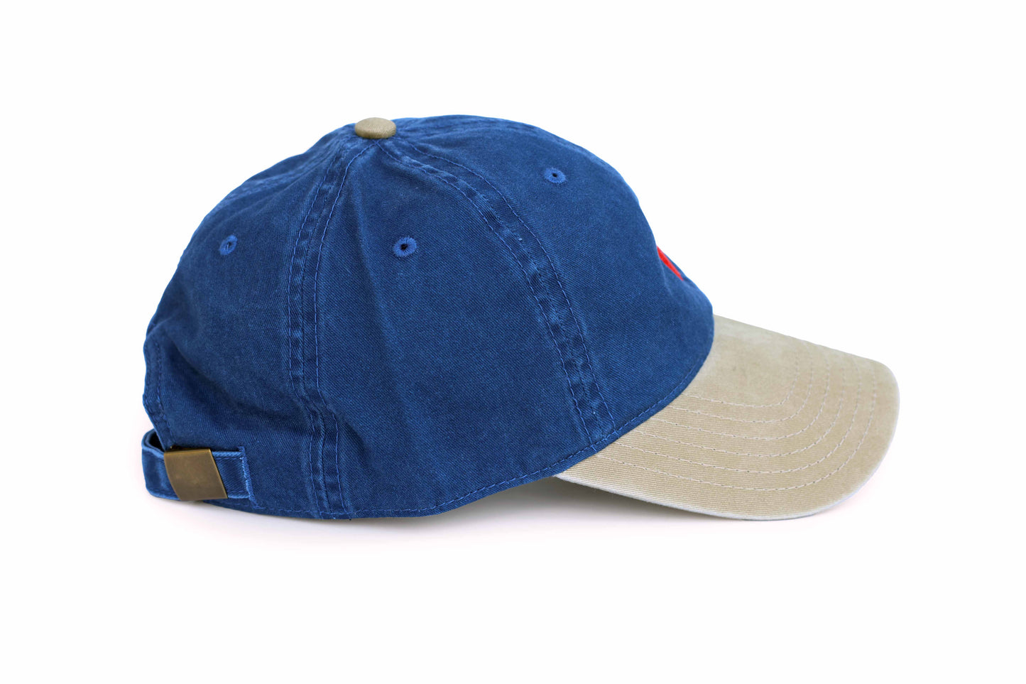 Apple Embroidered Hat - Blue and Tan