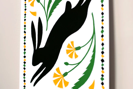 Black Dandelion Rabbit - Handmade Print