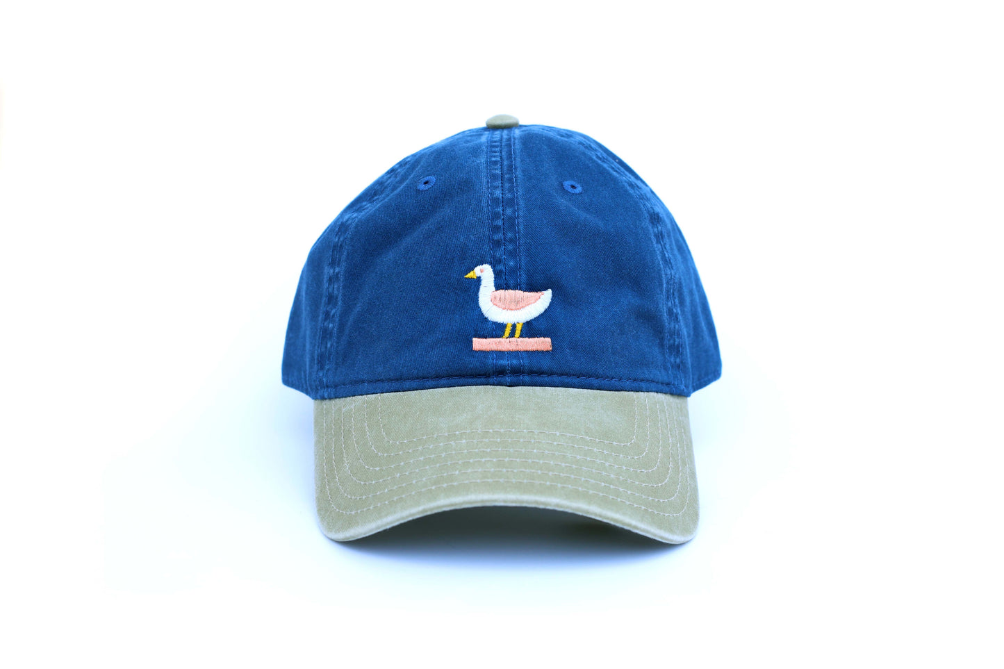 Goose Embroidered Hat - Blue and Tan