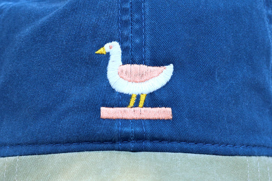 Goose Embroidered Hat - Blue and Tan