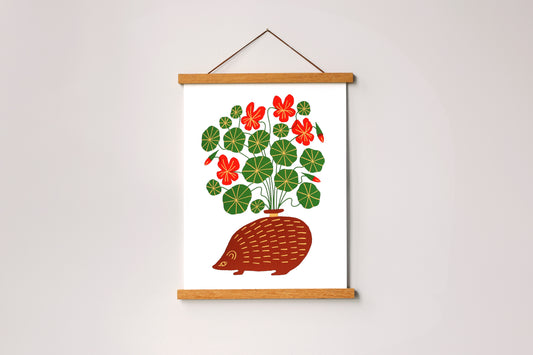 Nasturtium Hedgehog - Handmade Print