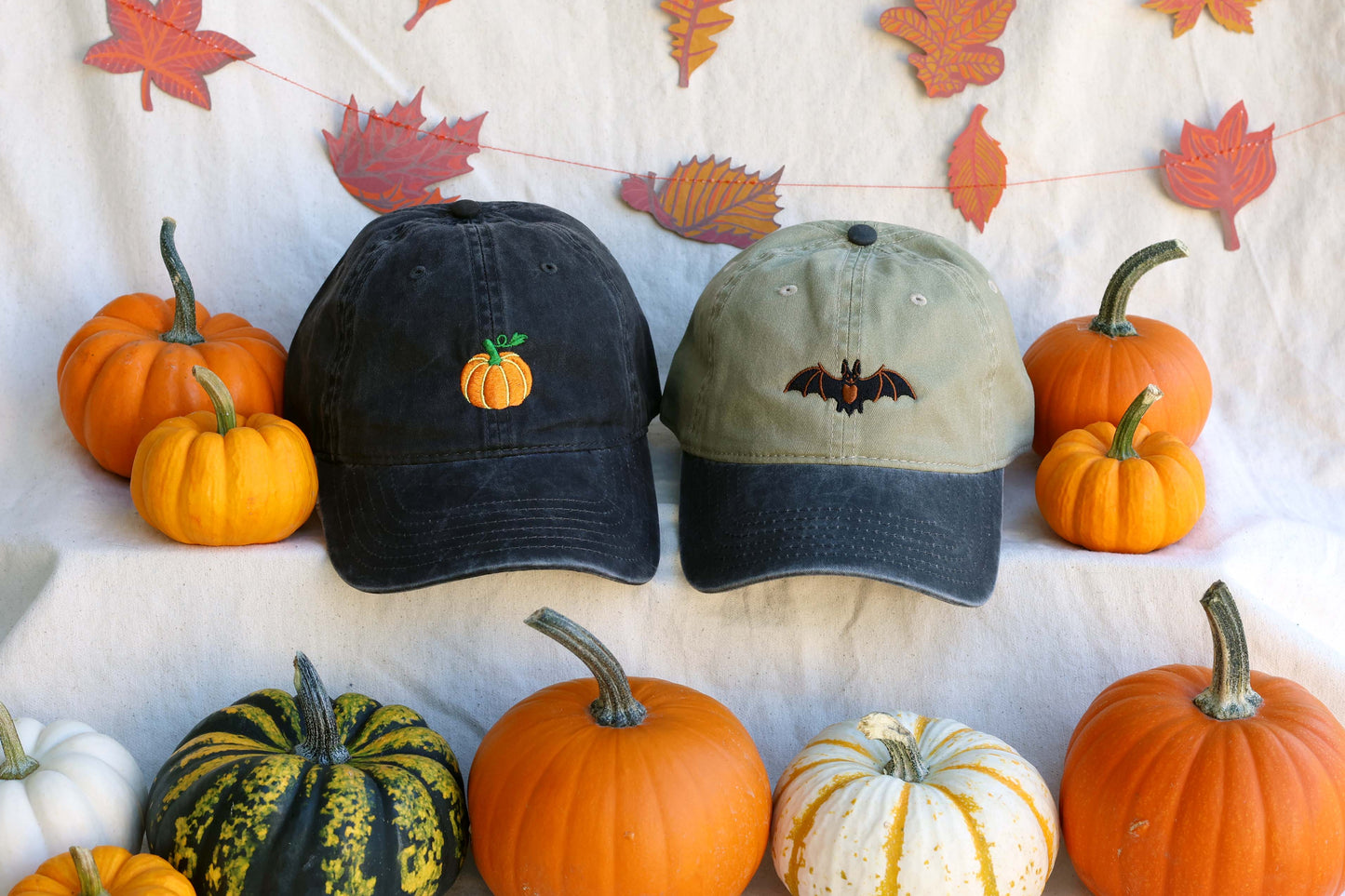 Pumpkin Embroidered Hat - Vintage Black