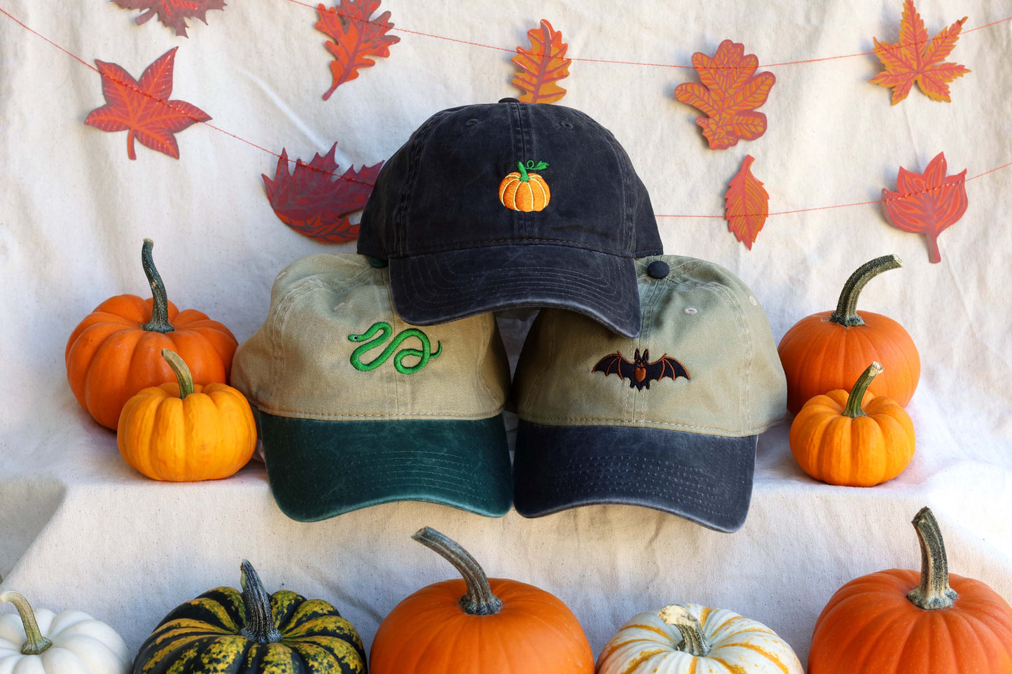 Snake Embroidered Hat - Vintage Tan & Green