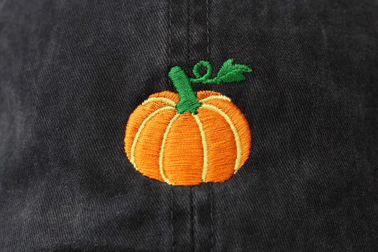 Pumpkin Embroidered Hat - Vintage Black