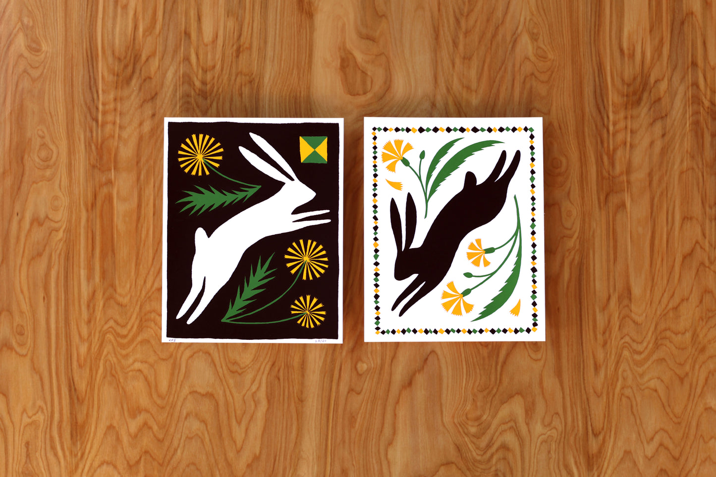 White Dandelion Rabbit - Handmade Print