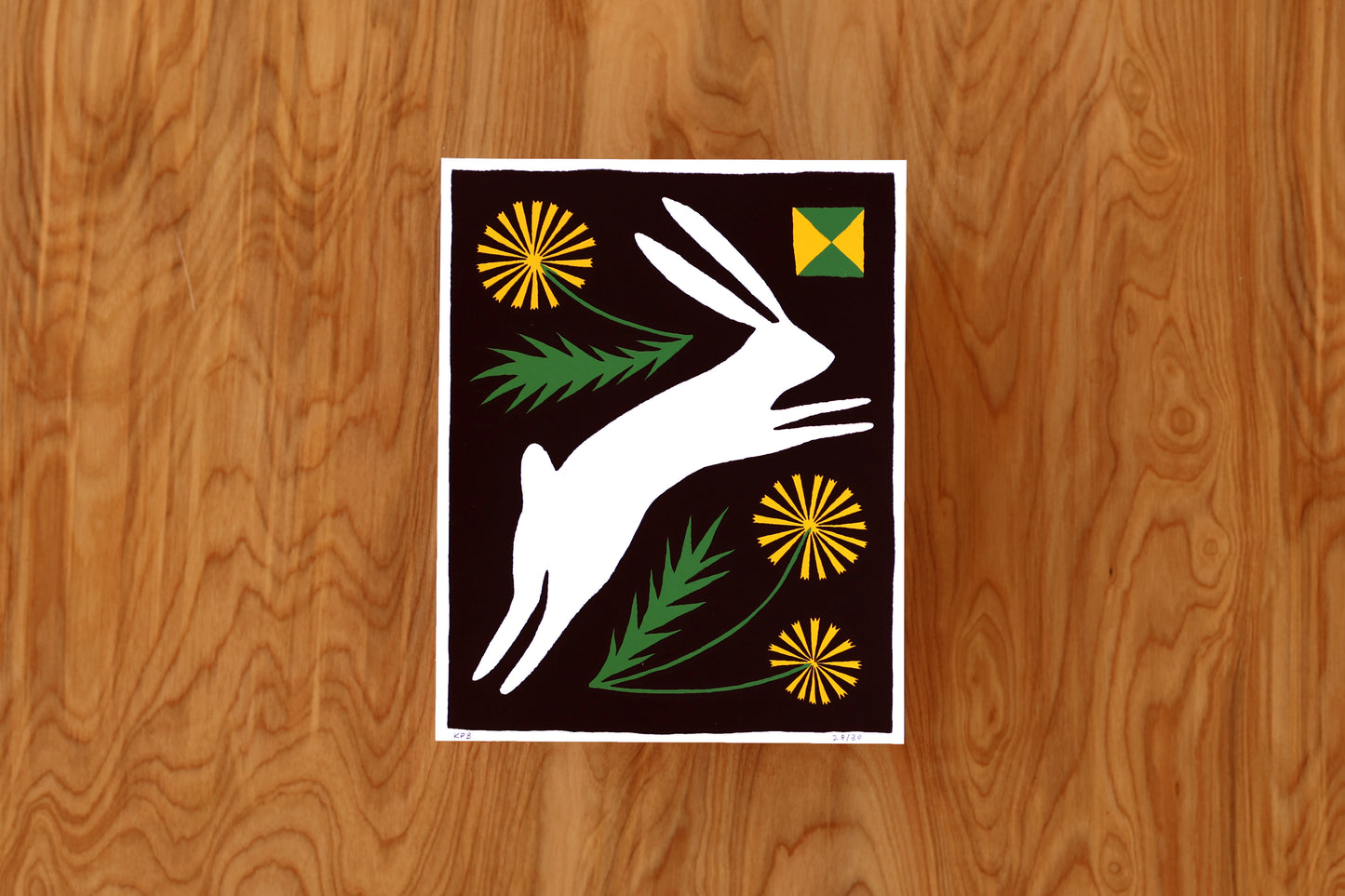 White Dandelion Rabbit - Handmade Print