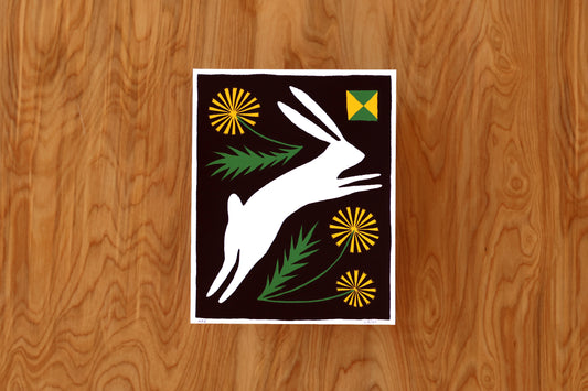 White Dandelion Rabbit - Handmade Print