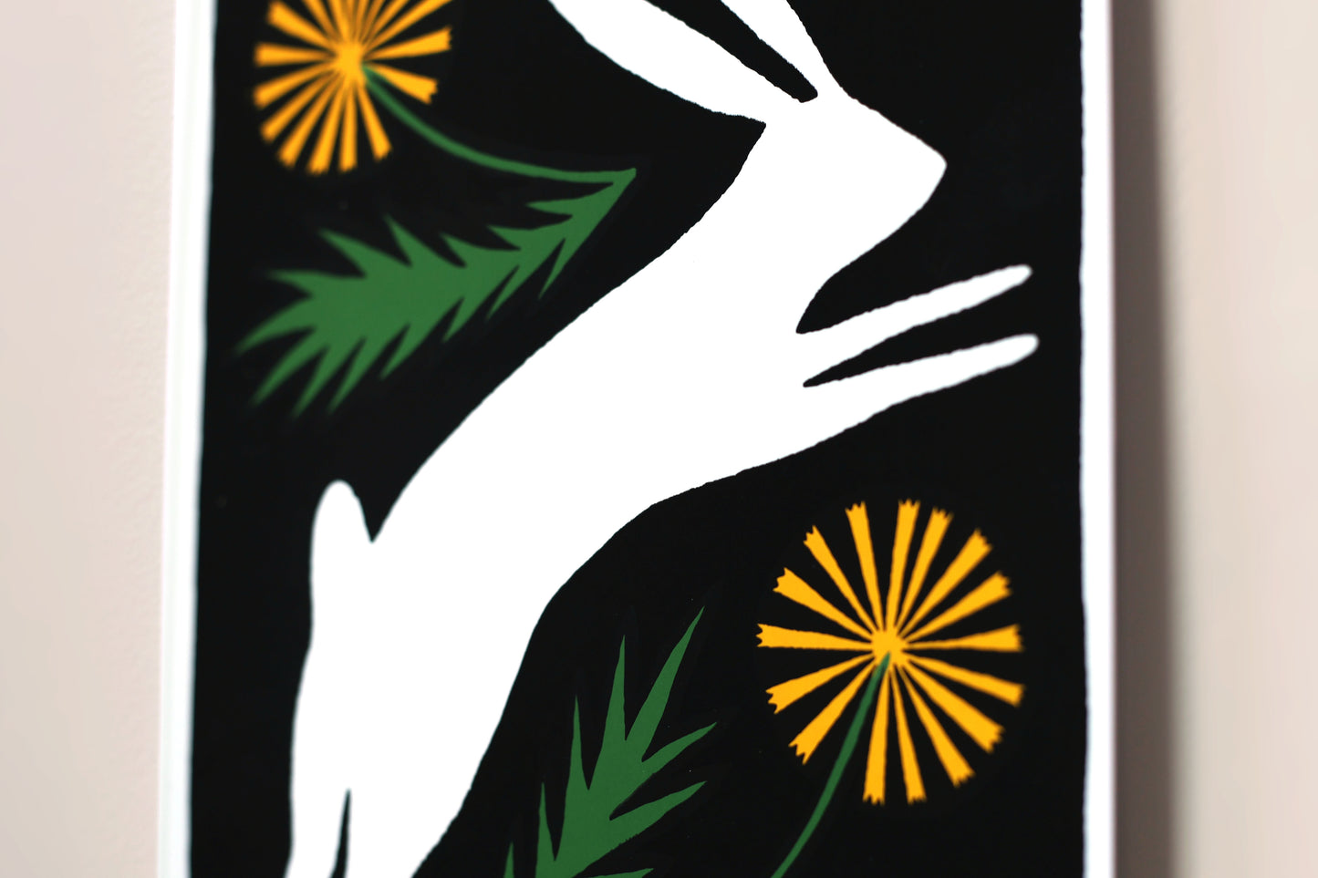 White Dandelion Rabbit - Handmade Print