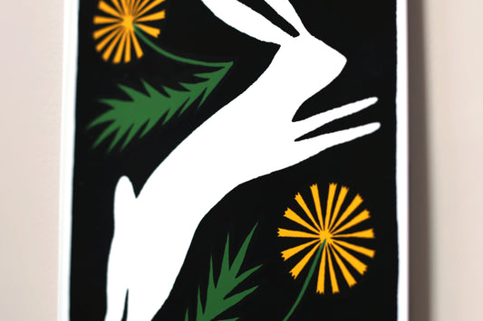White Dandelion Rabbit - Handmade Print