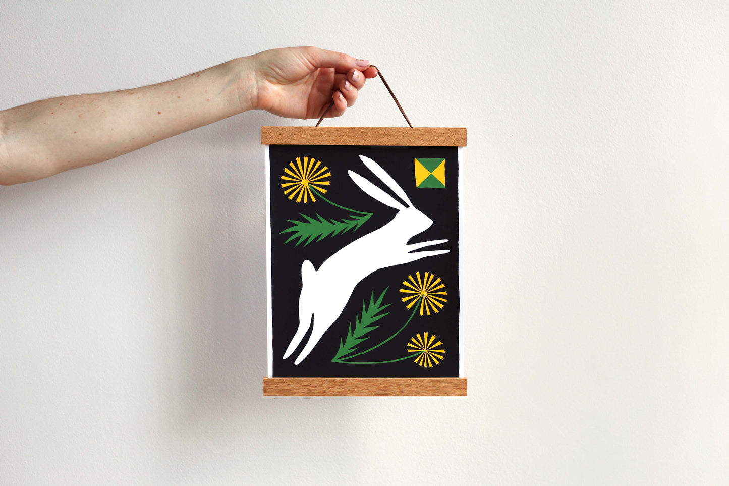 White Dandelion Rabbit - Handmade Print