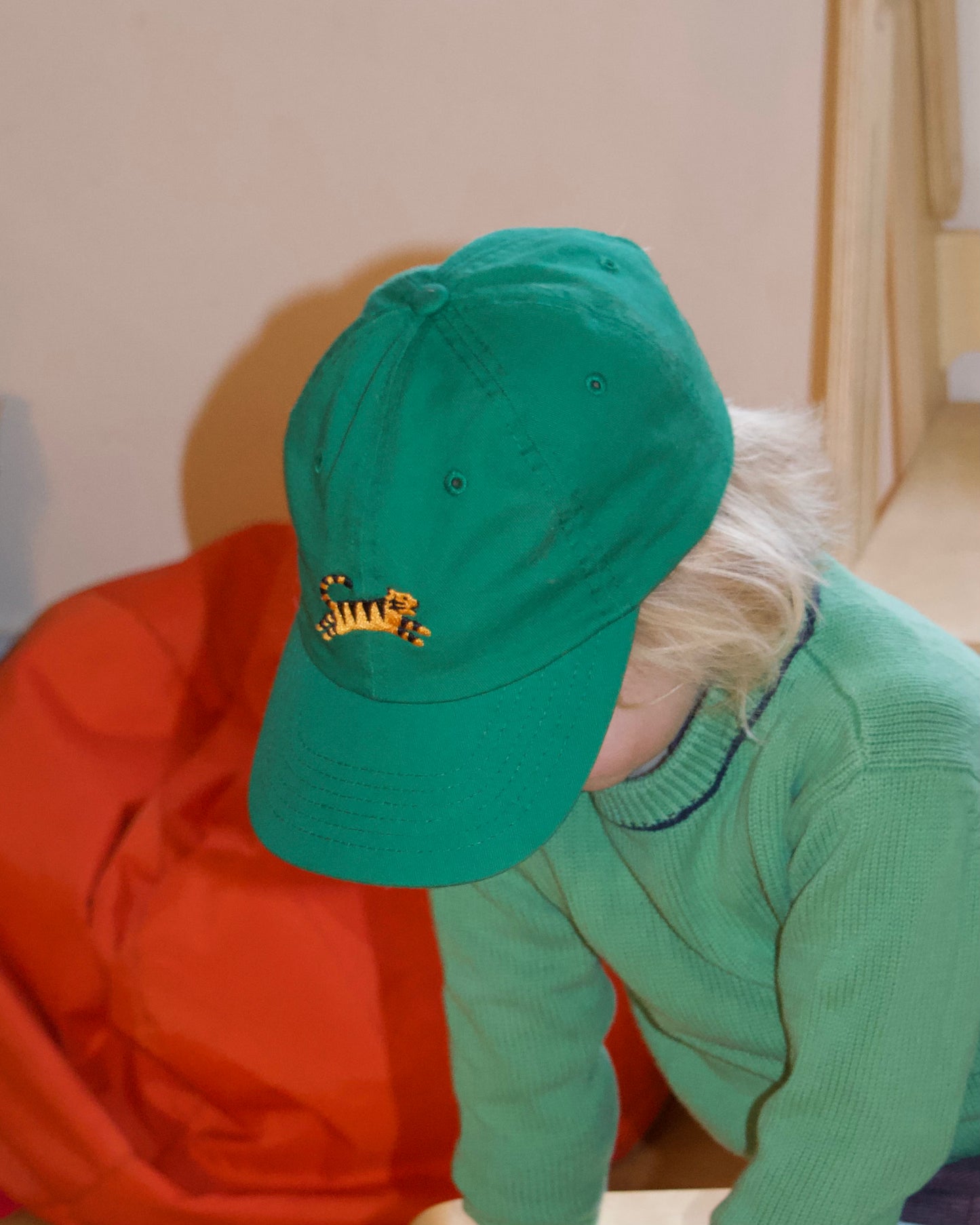 Kids Tiger Embroidered Hat - Green