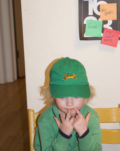 Kids Tiger Embroidered Hat - Green