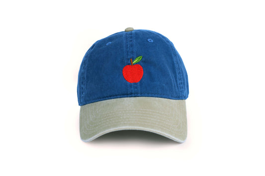 Apple Embroidered Hat - Blue and Tan