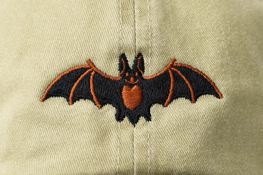 Bat Embroidered Hat - Vintage Black and Tan