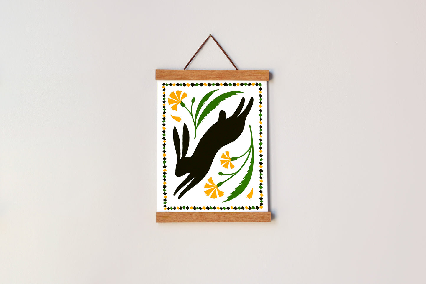Black Dandelion Rabbit - Handmade Print