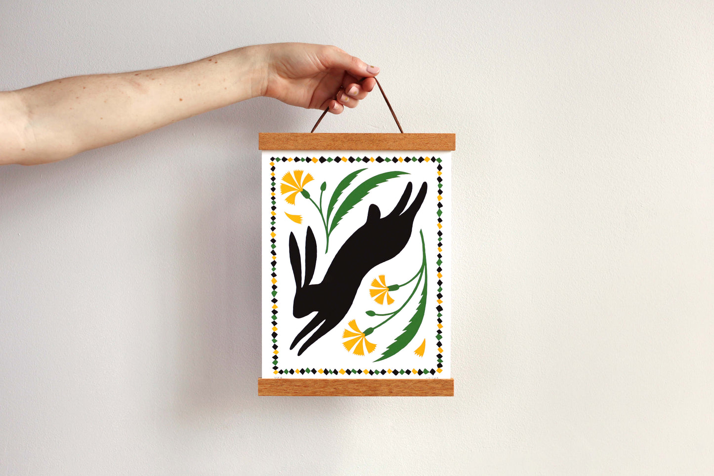 Black Dandelion Rabbit - Handmade Print