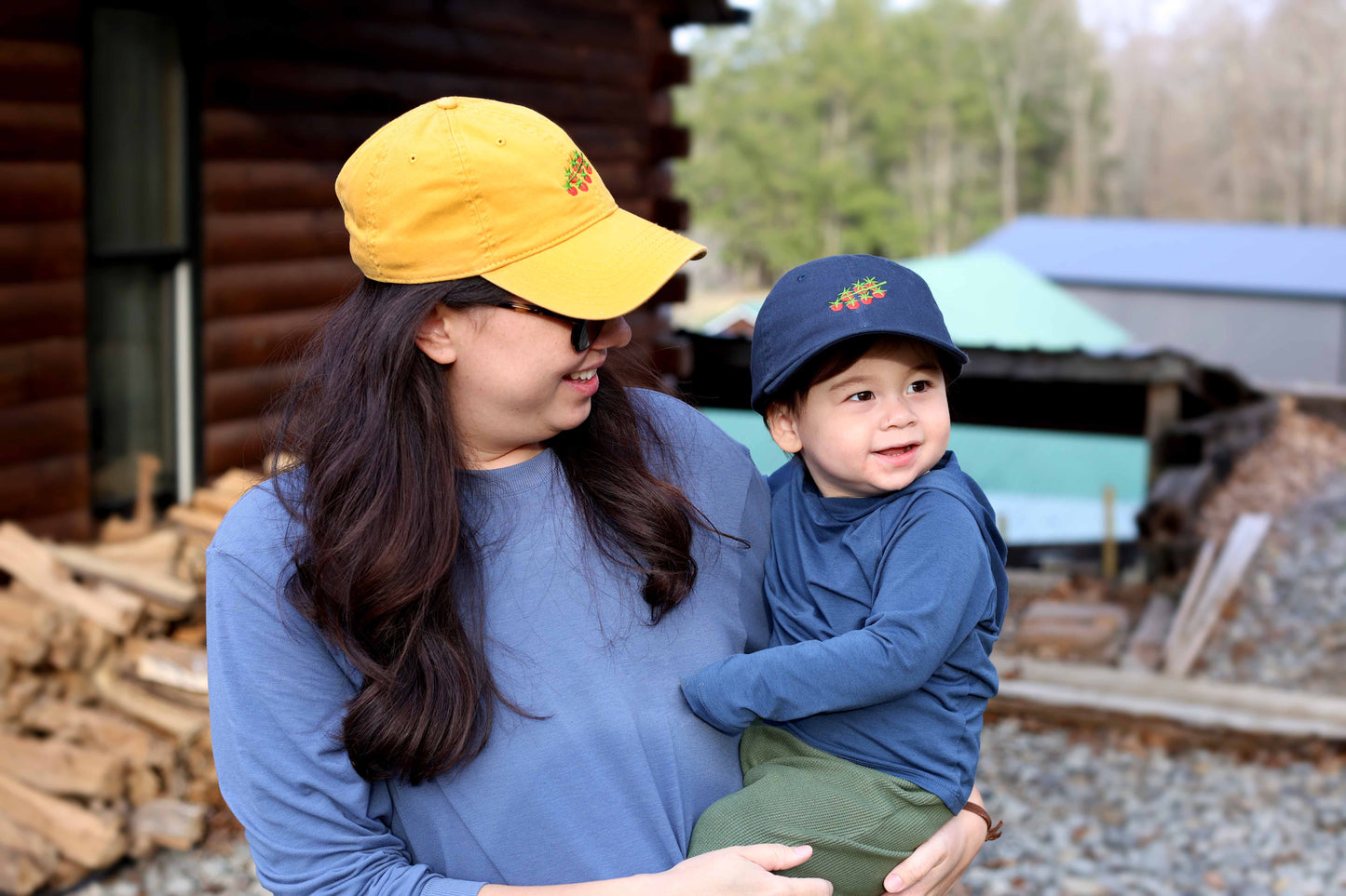 Kids Tomato Embroidered Hat - Navy