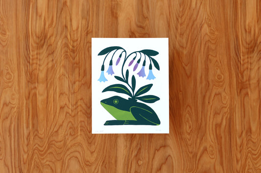 Bluebell Frog - Handmade Print
