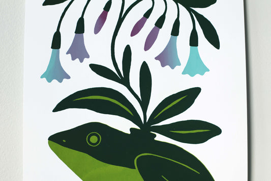 Bluebell Frog - Handmade Print