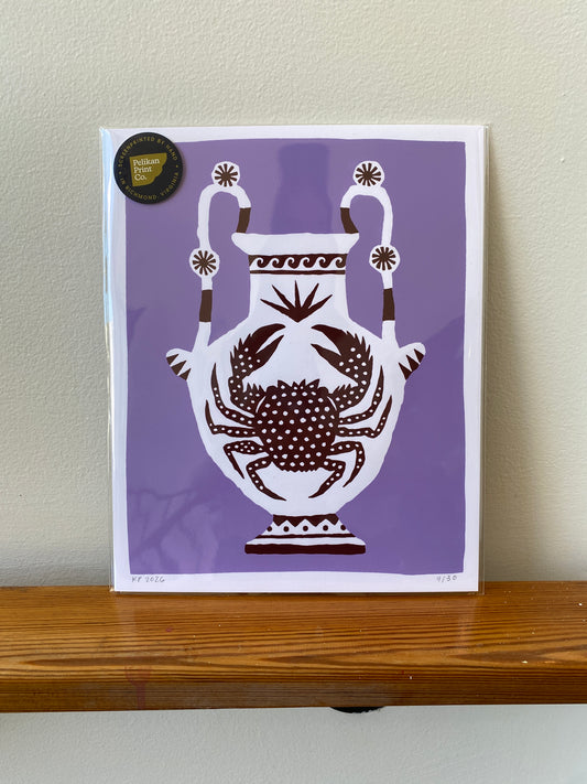 Ocean Vase - Spotted Crab - Handmade Print