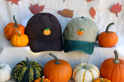 Pumpkin Embroidered Hat - Brown