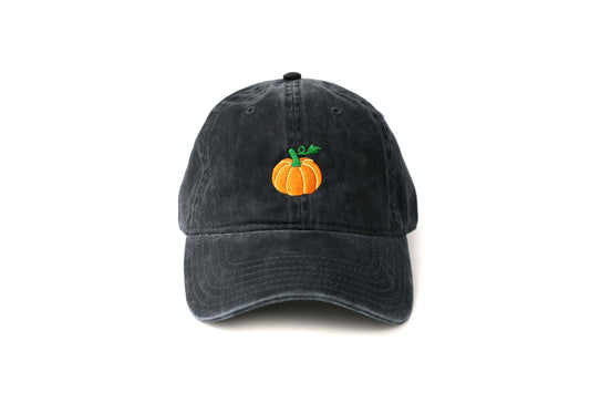 Pumpkin Embroidered Hat - Vintage Black