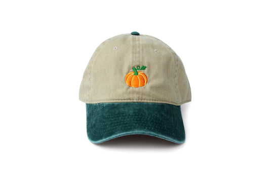 Pumpkin Embroidered Hat - Vintage Green & Tan