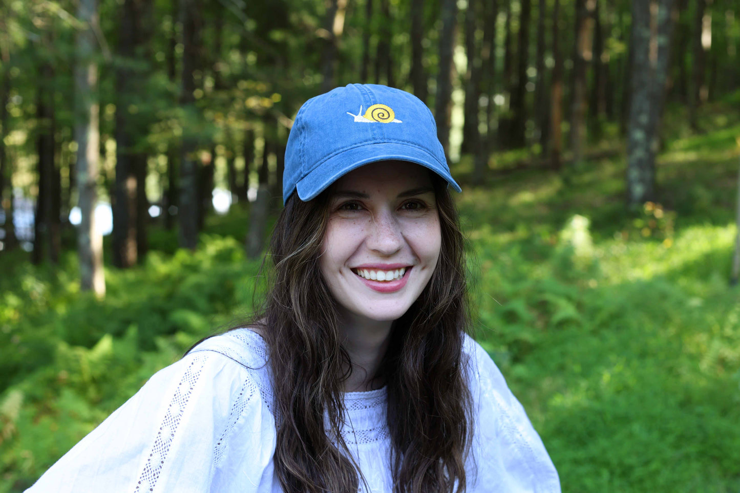 Snail Embroidered Hat - Vintage Blue