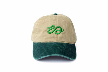 Snake Embroidered Hat - Vintage Tan & Green