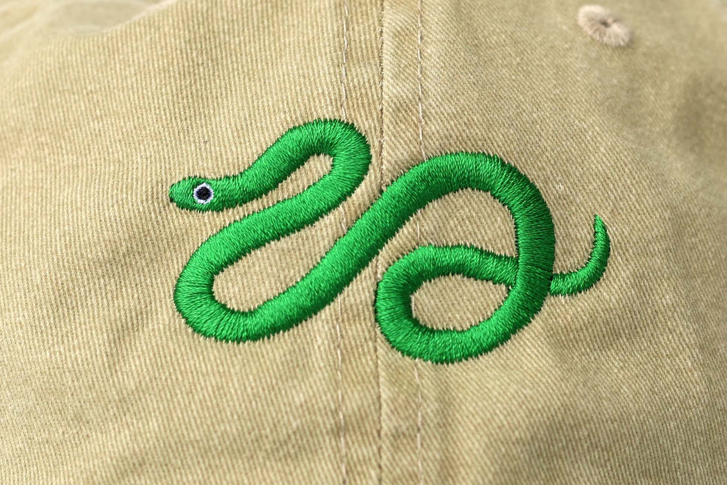 Snake Embroidered Hat - Vintage Tan & Green