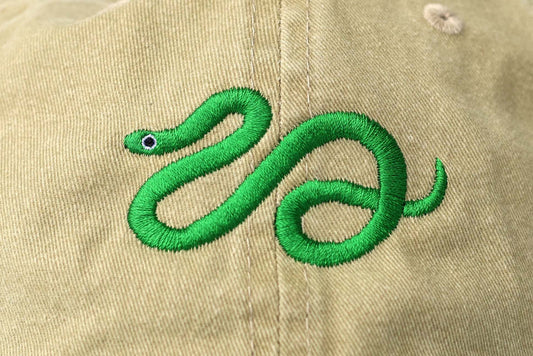 Snake Embroidered Hat - Vintage Tan & Green