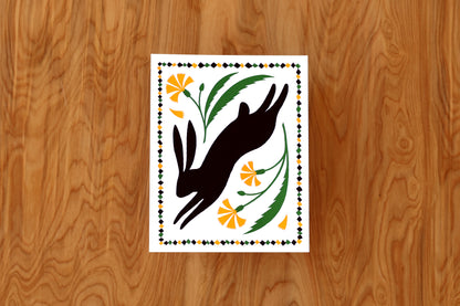 Black Dandelion Rabbit - Handmade Print